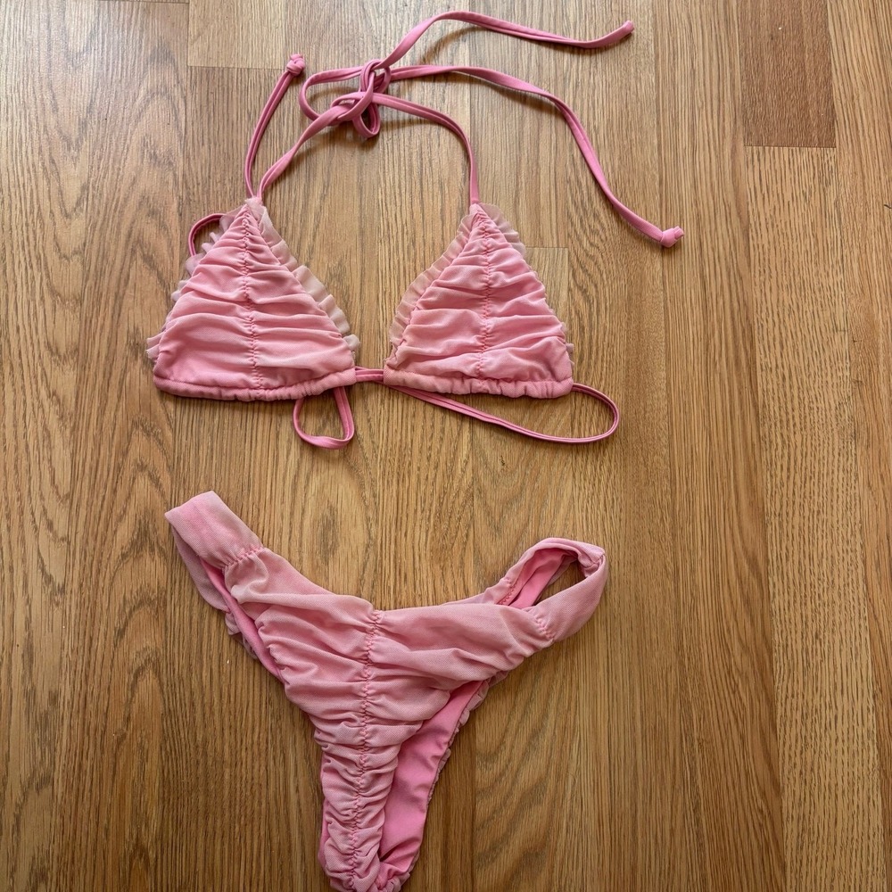 Tiger Mist Ruched Bikini Set Baby Pink Cheeky Size XS/XXS Coquette